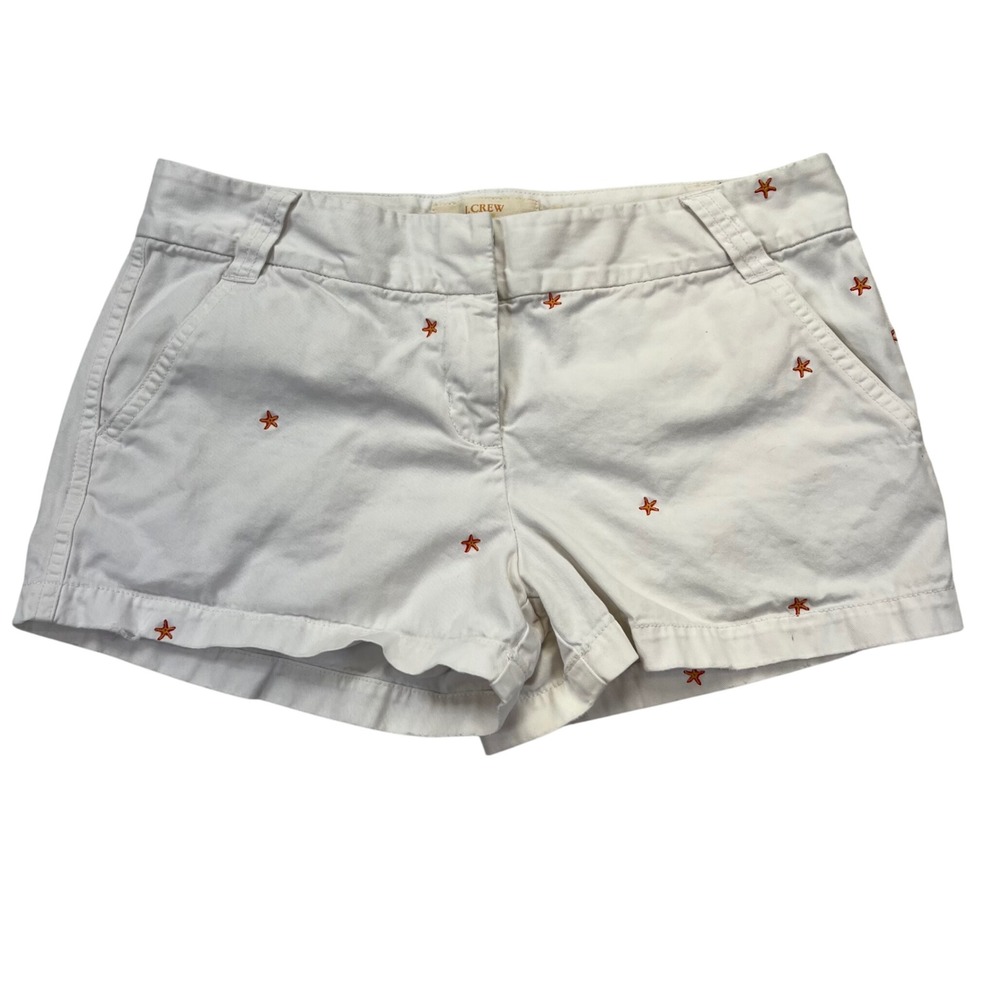 J.Crew Starfish Embroidered Chino Shorts Women 10 White City Fit Cotton Low Rise